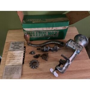 Vintage UNIVERSAL Food & Meat Chopper No. 2 in‎ box Wooden Handle Instructions